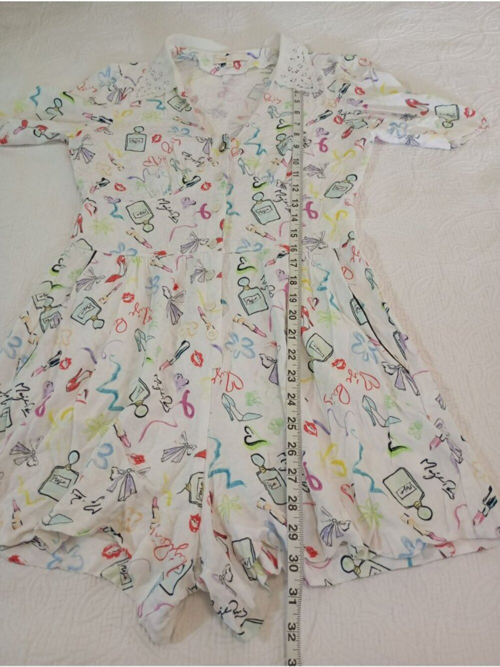Maje Multicolor Printed Playsuit Lace Collar & Short Sleeves 100% Viscose 36 (S) - Picture 10 of 16